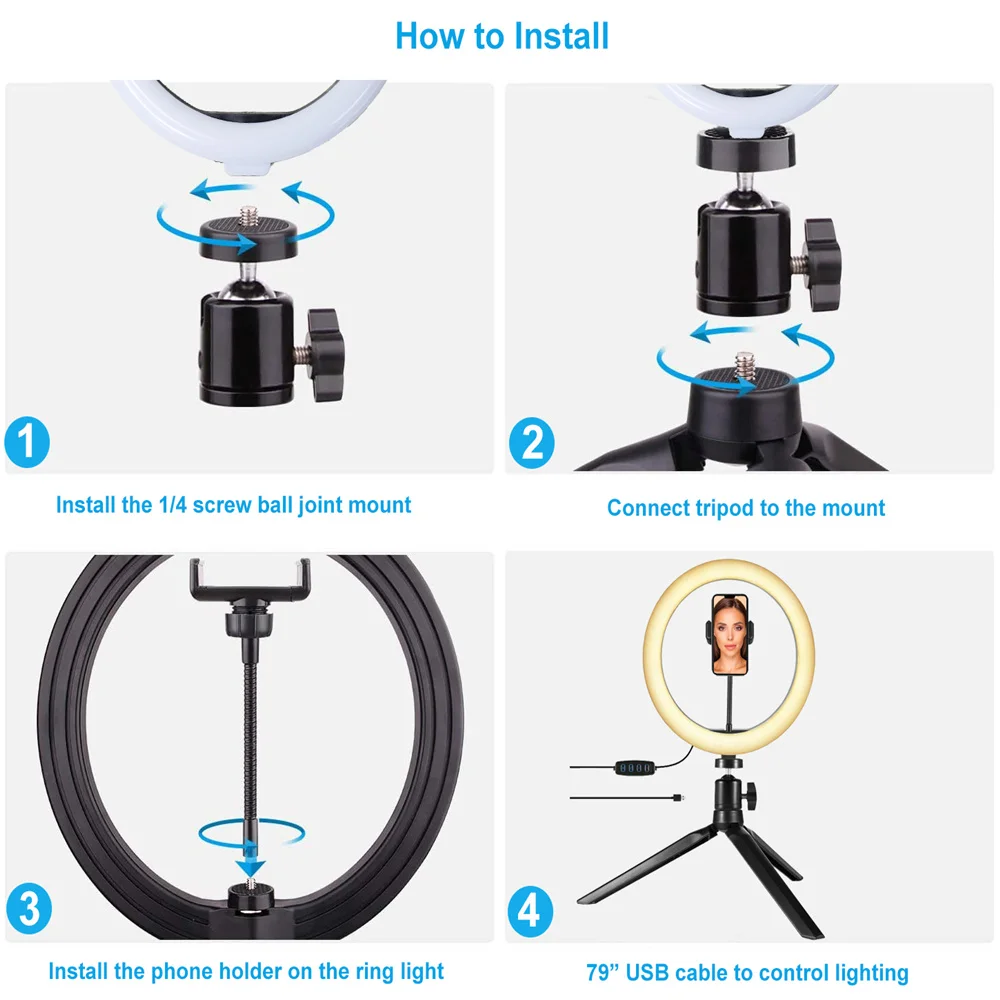2022 samowyzwalacz wypełnij światło pulpit Selfie Stick do telefonu komórkowego uchwyt lampa statywu USB LED Light Ring Light dla iPhone Samsung