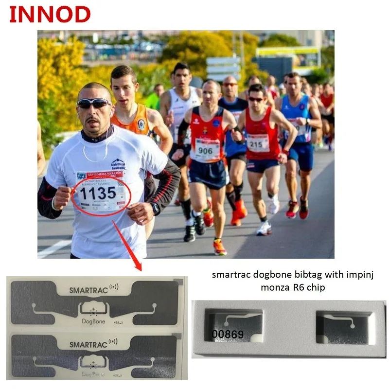 athletic timing system passive ISO18000-6C uhf DogBone RFID printed tag labels antenna impinj monza