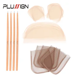 Human Hair Wig Making Sets Ventilation Needle And Hd Swiss Lace Base Hairnet Transparent Brown 5Pcs/Lot Wig Cap Foudation