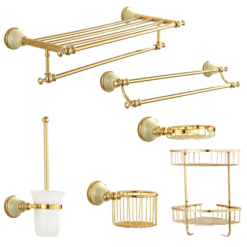 Tuqiu Bathroom Accessories Set Gold  Bathroom Shelf,Towel Rack,Towel Hanger Paper holder,Toilet Brush Holder Bath Hardware Set