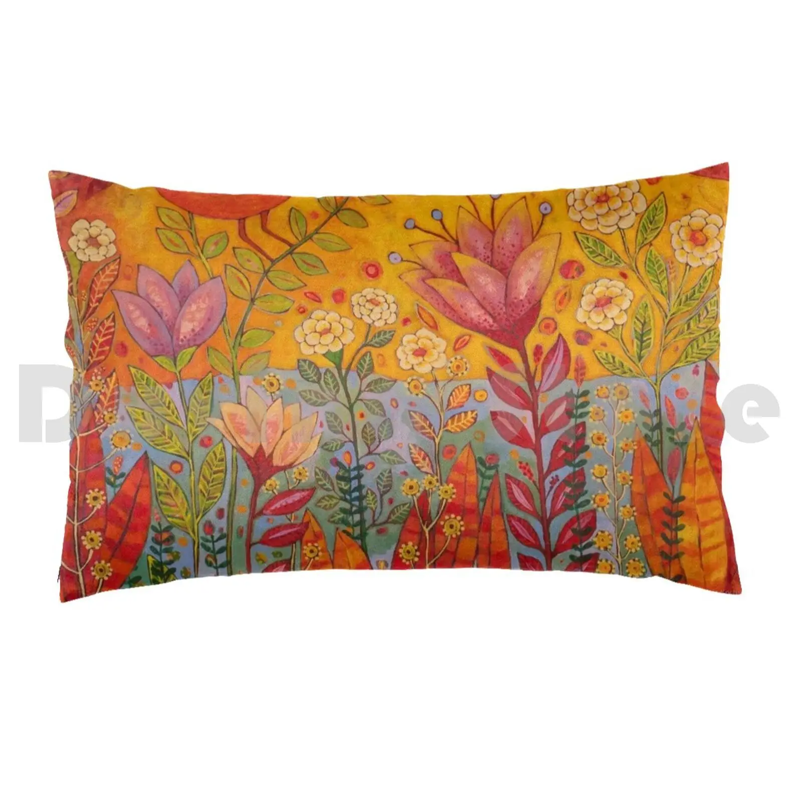 Cat In The Garden Pillow Case DIY 50*70 Cat Bird Garden Nature Naive Colors Landscape Kids Sonia Koch Sun