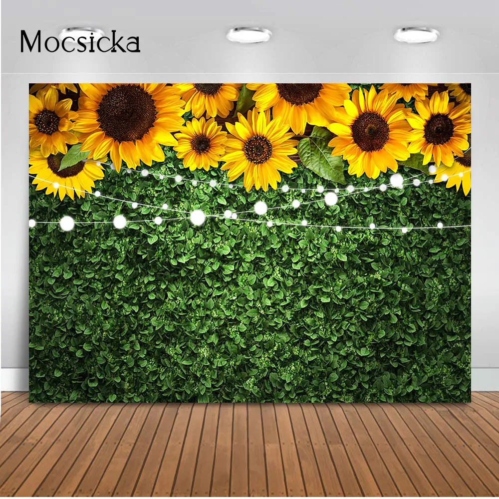 

Sunflower Green Grass Photography Backdrop Birthday Baby Shower Gender Reveal Children Party Decoration Dessert Table Banner