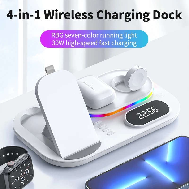 4 In 1 Wireless Charger Base For iPhone 13 12 11 Pro Max XS XR Max 30W Fast Charging Dock Station for Apple Watch Airpods Pro