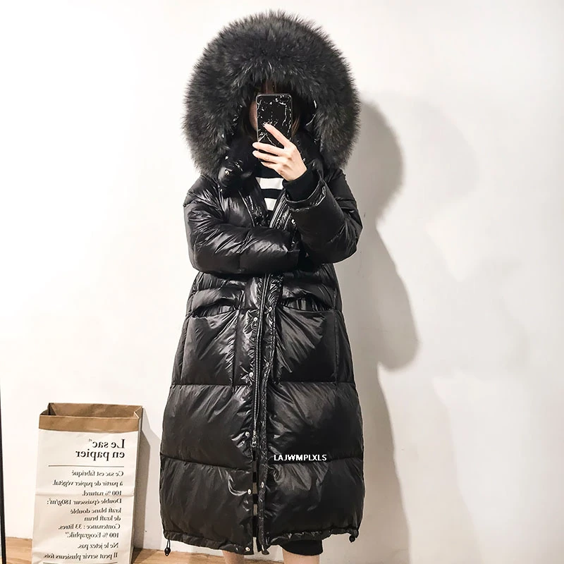 

2021 winter big Large Real Natural Fur collar Down Jacket Winter Women Long Thick Warm 90% White Duck Down parkas Waterproof Y04