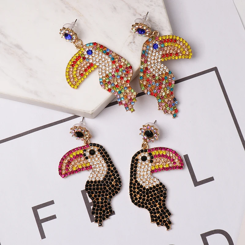 FASHIONSNOOPS Fashion Multicolored Crystal Drop Earrings Women Animal Birds Fruits Maxi Statement Earrings Wedding Party Jewelry