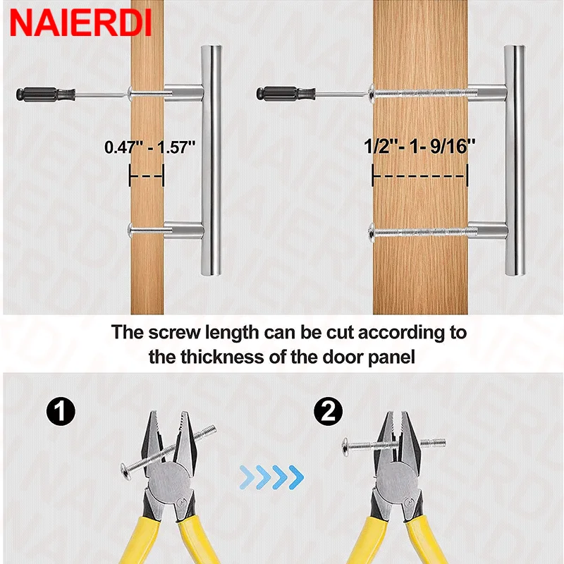 NAIERDI-Poignée de meuble noire en acier inoxydable, barre en T, poignée de cuisine en or brossé, nervure d'armoire avec vis en bambou découpable, 20 pièces