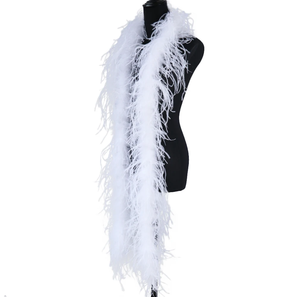 

2ply Thickness Ostrich feather boas Fluffy Soft 2 meter White feather wedding Clothing dress Decorative Shawl High quality Scarf