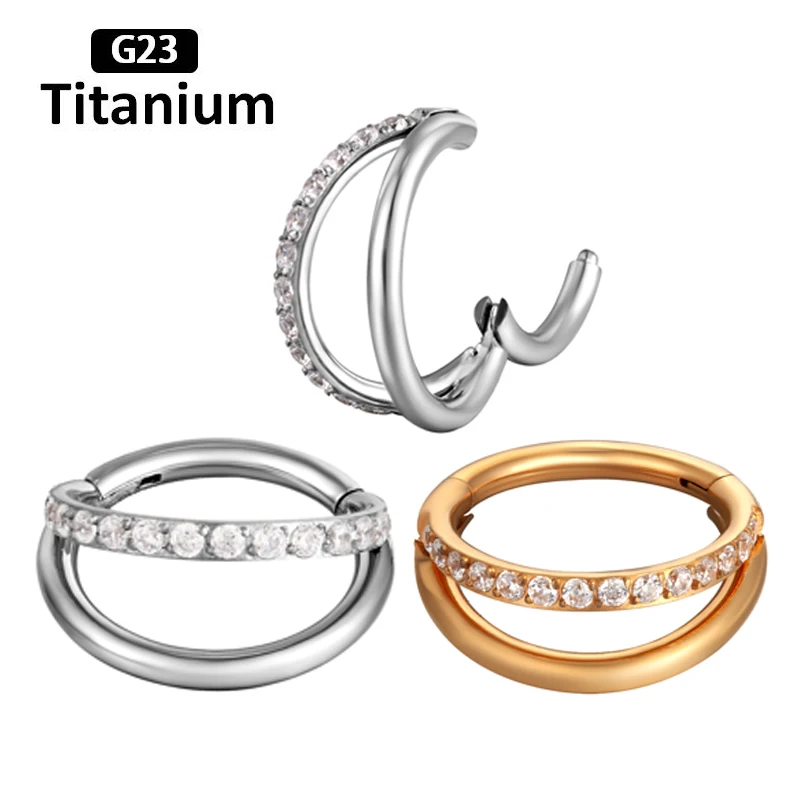 G23 Titanium High qualit Septum Clicker Nose Ring Double Open Stack Conch Daith Piercing Jewelry Cartilage Helix earrings women