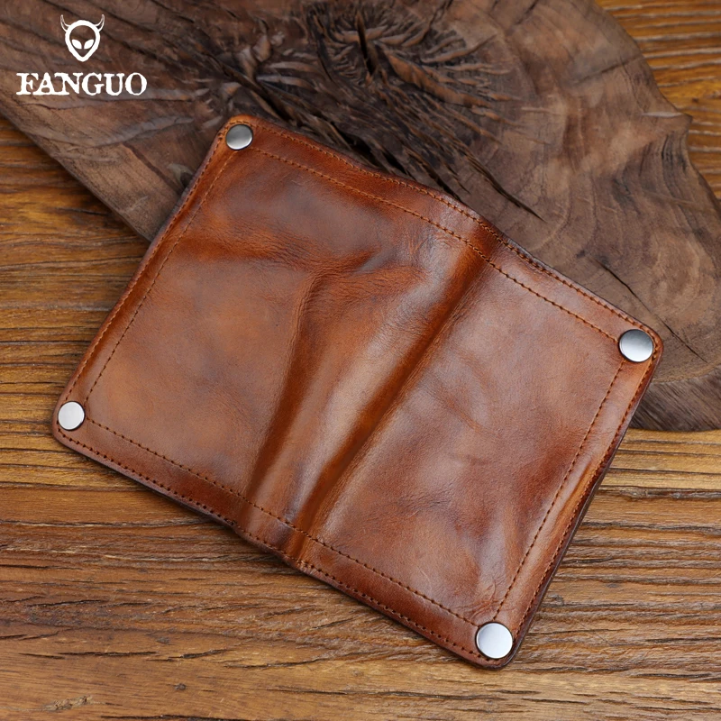 Dompet Kerut Buatan Tangan Kulit Asli Dompet Pria Vertikal Kulit Sapi Asli Klip Uang Retro Dompet Lipat Pendek Mewah