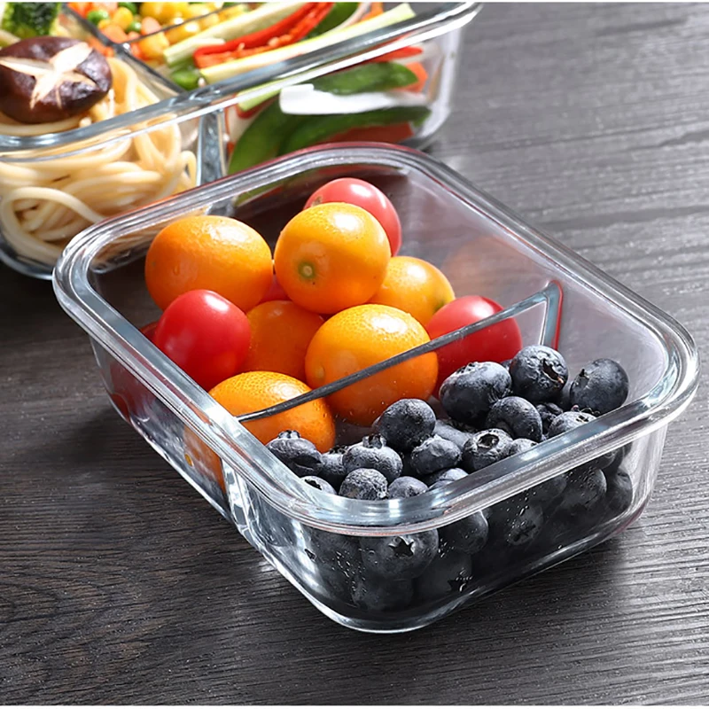 Portable Transparent Glass Fresh-Keeping Lunch Box Microwave Heating Picnic Food Container Multiple-Grids Leakproof Bento Box