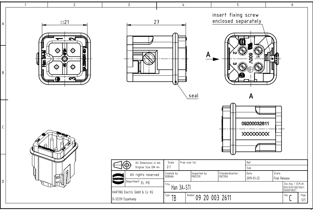 09200032611 Original authentic  GERMAN HARTTING  HAN 3A-M Han 3A-STI  GERMAN HARTTING  HAN 3A-M