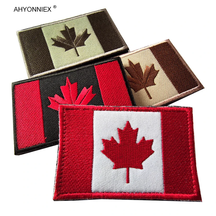 AHYONNIEX 1 PC Embroidery Canada Maple Leaf Country Flag Patch Fabric Tactical Morale Cloth and Bag Sticker Badge DIY