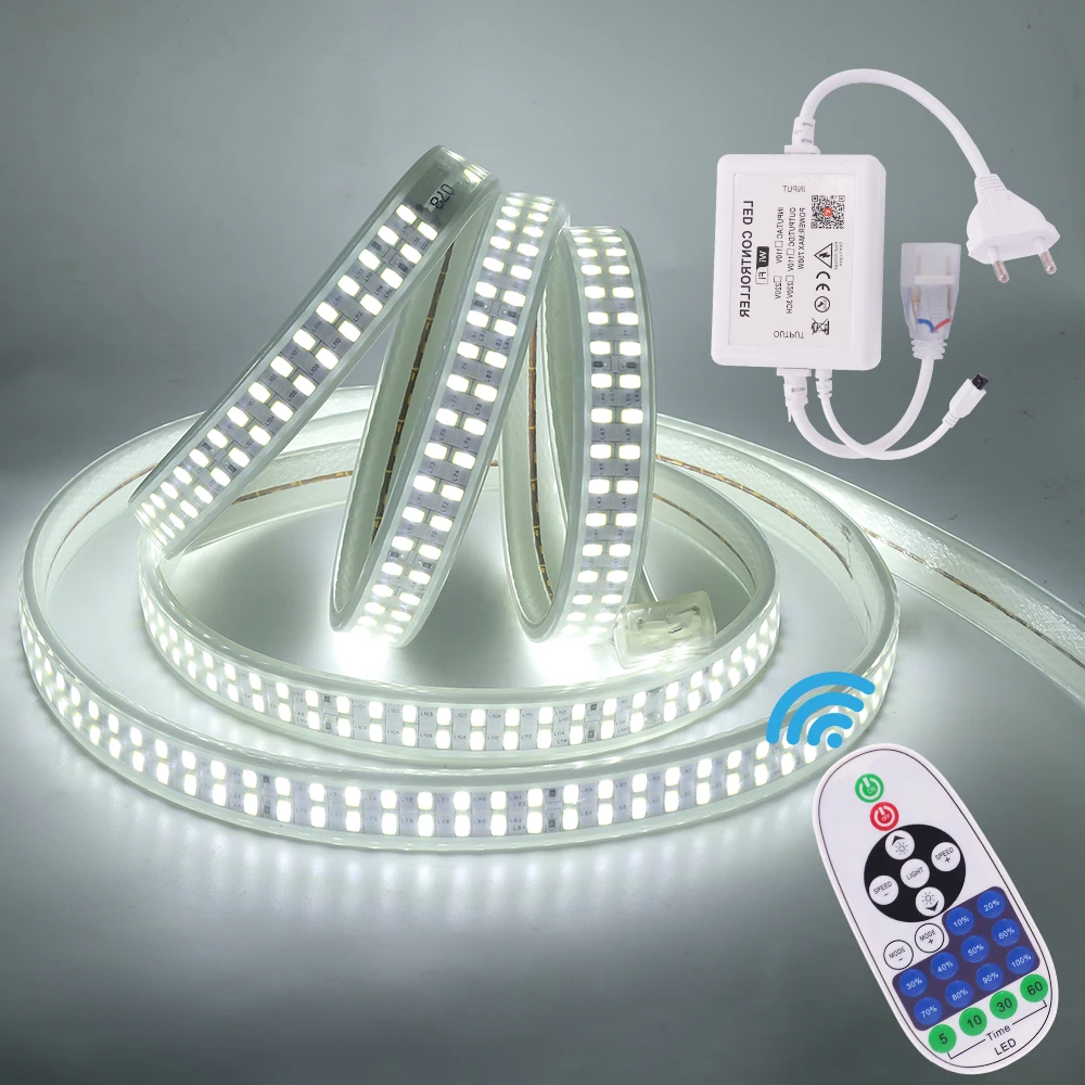 Super Bright 220V 5730 LED Strip Light Double Row 240LEDs/M LED Tape Ribbon WIFI Control IP67 Waterproof Rope Lamp With Dimmer