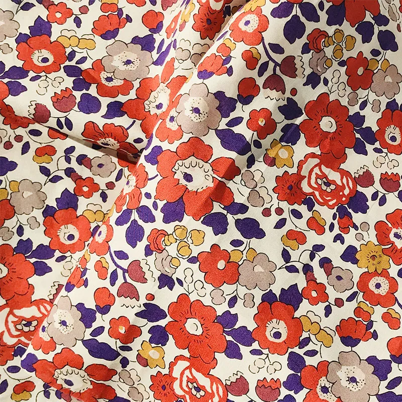 Betsy Flower Red 80S Tissun liberty Cotton Fabric For Kids Baby Sewing Cloth Dresses Skirt DIY Handmade Patchwork Meter 2021