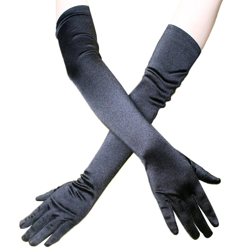 

Women Long Section Imitate Satin Banquet Dance Dinner Show Cosplay Retro Style Soft Elasticity Solid Sexy Etiquette Gloves