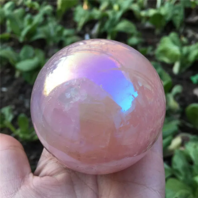 beautiful pink aura quartz crystals natural rose crystal ball energy stone for Home Decoration