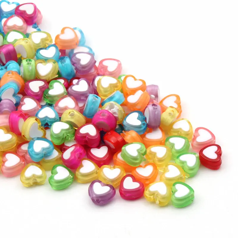 50pcs Mixed Color Heart Shape Acrylic Beads Loose Spacer Beads for Jewelry Making DIY Bracelet Necklace Beadwork Accessories