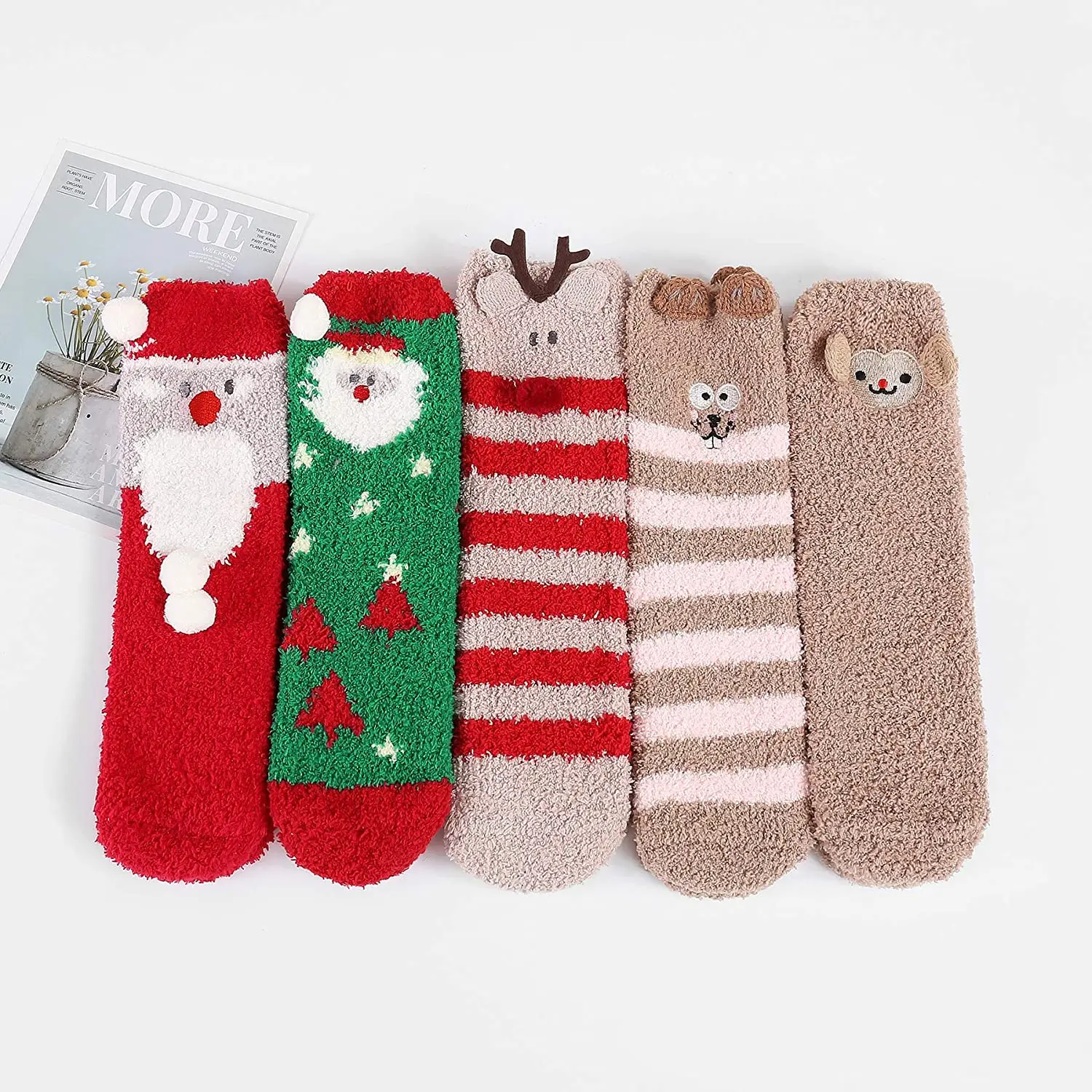 AZUE Funny Socks Christmas Cartoon Winter Women Cotton Slippers Home Socks Plush Velvet Slippers Socks Fluffy Warm Sock For Gift