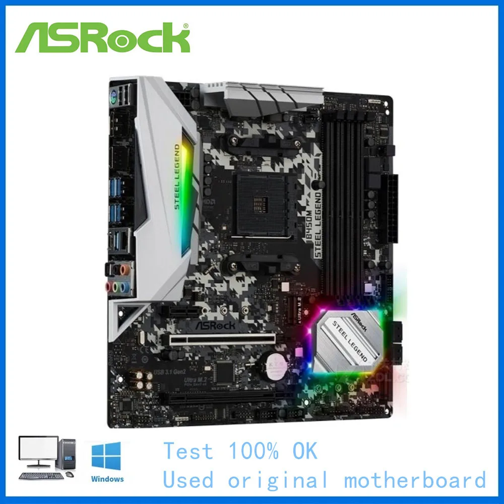 ASRock B450M 스틸 레전드 컴퓨터용, USB3.0 M.2 Nvme SSD 마더보드, AM4 DDR4 B450 데스크탑 메인보드 사용 