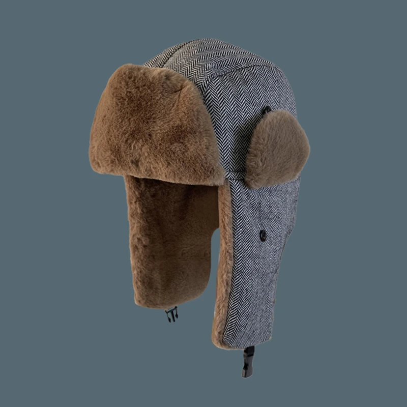 

Men Winter Warm Russian Bomber Hats Faux Fur Trapper Snow Cap with Earflap Windbreak Riding Ski Soviet Hat