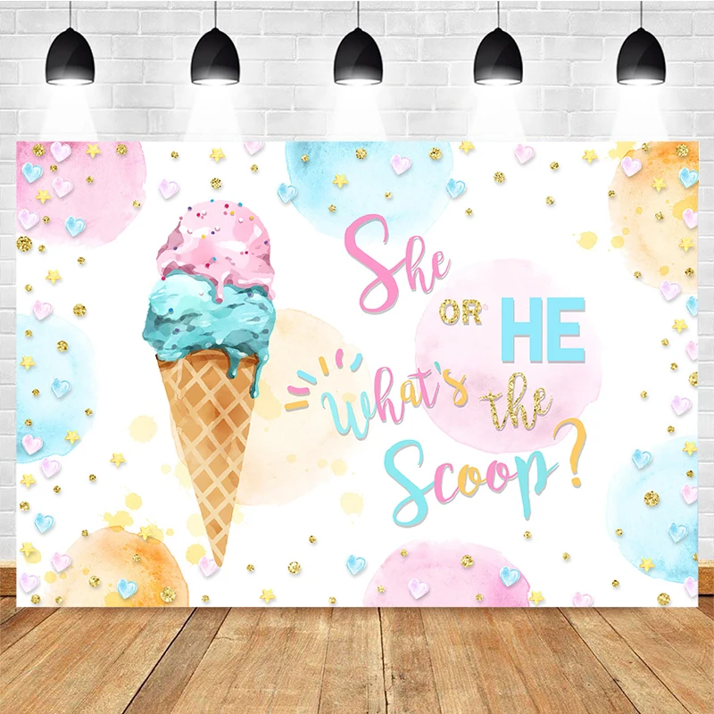 Mocsicka Ice Cream Backdrops Gender Reveal Baby Shower Boy Or Girl Background Photography Balloons Star Party Decorations Banner