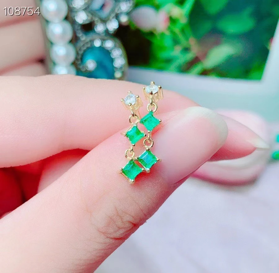 KJJEAXCMY fine jewelry 925 silver natural Emerald new girl's vintage earrings ear stud support test Chinese style with box Gift