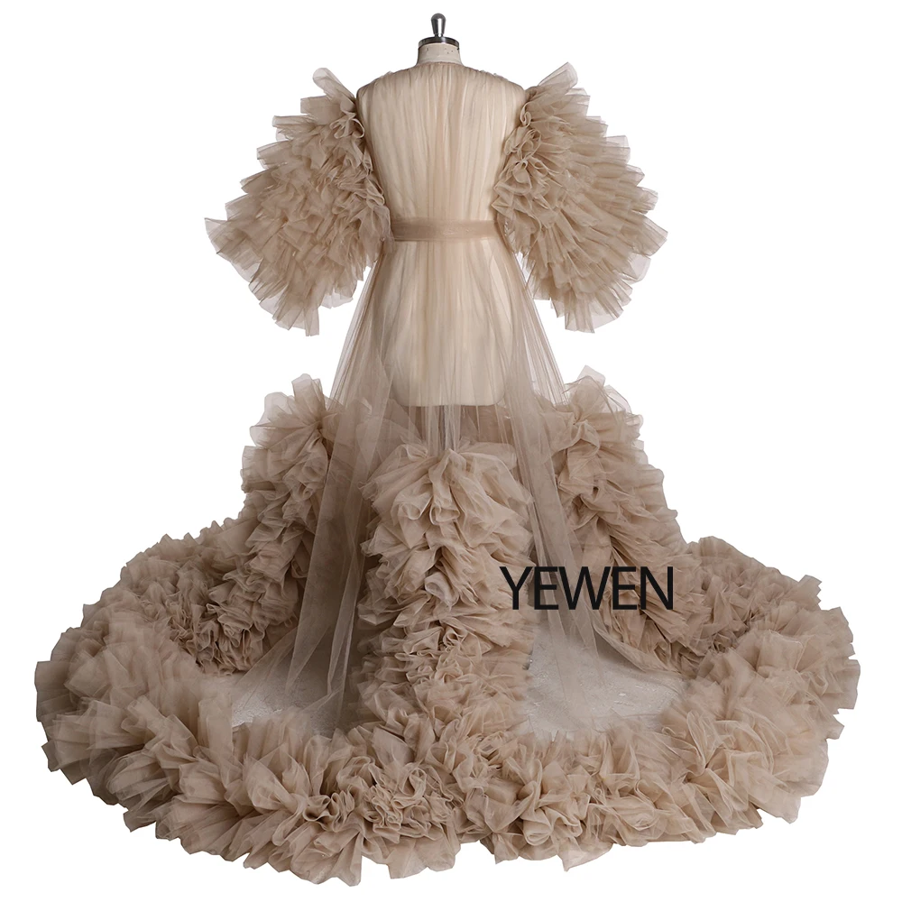 Elegant Ruffled Tulle Gown with Dramatic Short Sleeves Photography Dresses Pregnancy Photo Shooting Dress Custom Color YEWEN