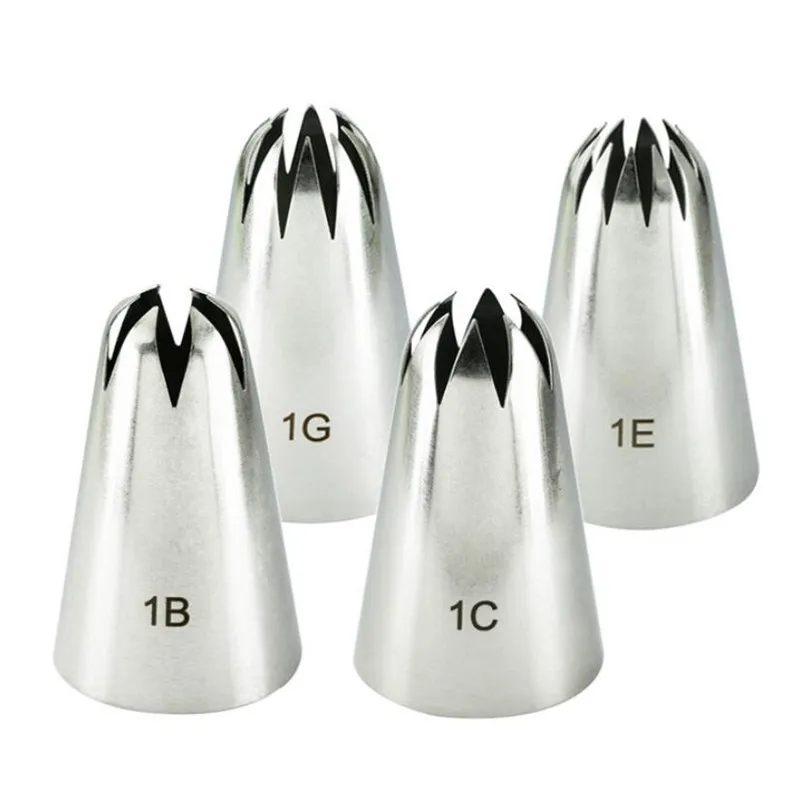 4pcs Large Icing Piping Nozzles For Decorating Cake Baking Cookie Cupcake Piping Nozzle Stainless Steel Pastry Tips #1B#1C#1E#1G