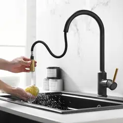 Messing küche wasserhahn mit Dual modus spray schwarz top qualität ziehen küche hahn kalte heiße wasser mixer wasserhahn