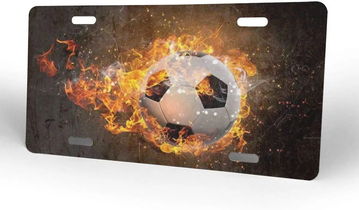 yunsu Soccer Ball Burning in Fire License Plate,car Decor Personalise Tag,Novelty Car Front License Plate Metal Aluminum Car