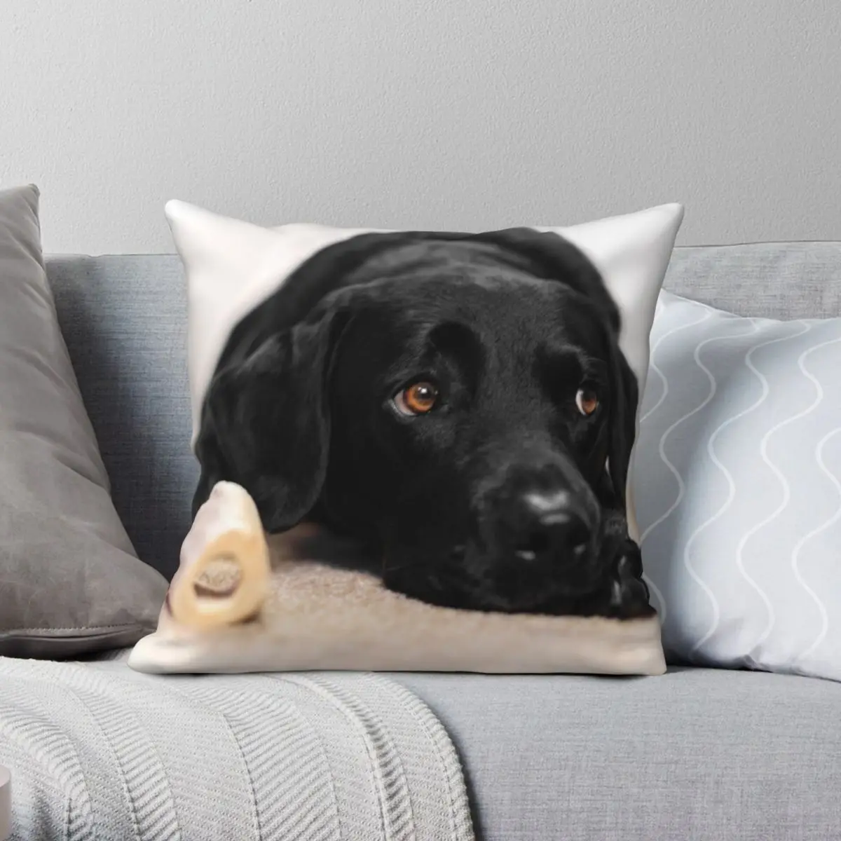 

Black Labrador Pillowcase Polyester Linen Velvet Creative Zip Decor Throw Pillow Case Sofa Seater Cushion Cover