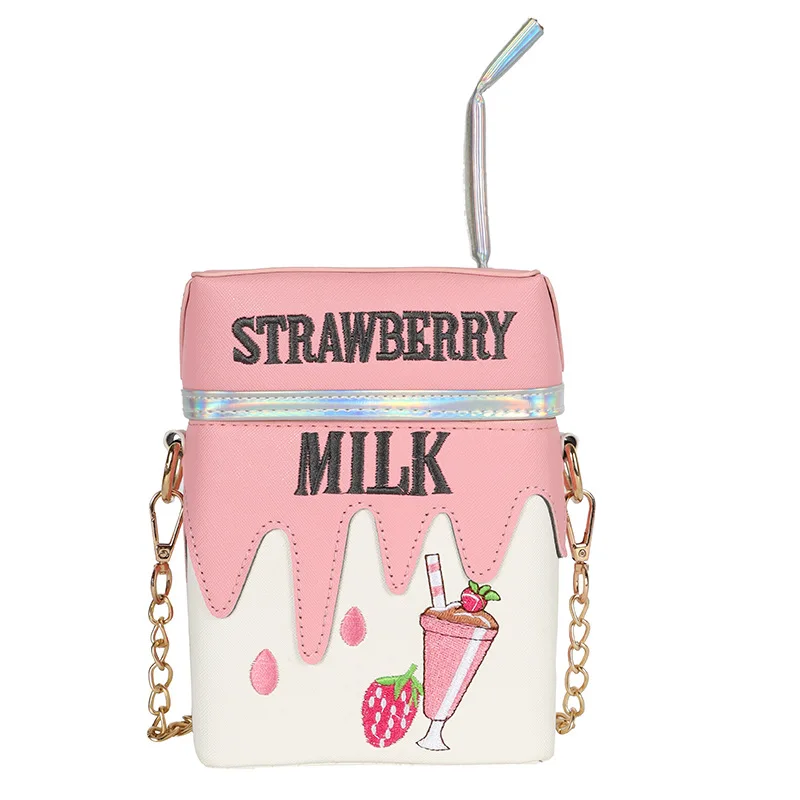 Lemon Strawberry Yogurt Straw Box Chain Bag Japanese Cute Girl Cartoon One-Shoulder Messenger Small Square Bag