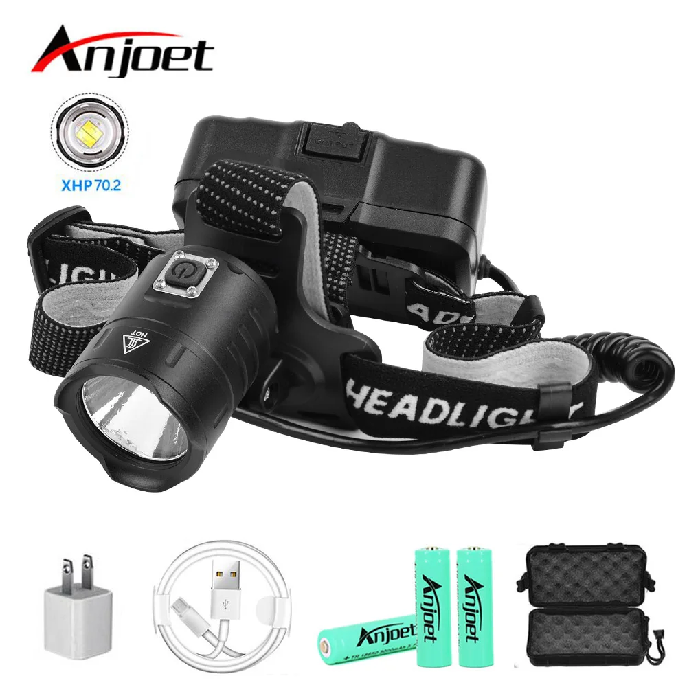 

Anjoet Super Bright LED Headlamp XHP70 Headlight Lamp USB Rechargeable 18650 Fishing Bicycle Flashlight Lantern Camping