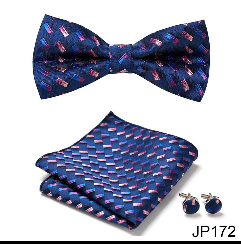 Great Quality Silver Office Butterfly Hanky Cufflink Set Bowtie For Men Geometric Hombre Formal Clothing