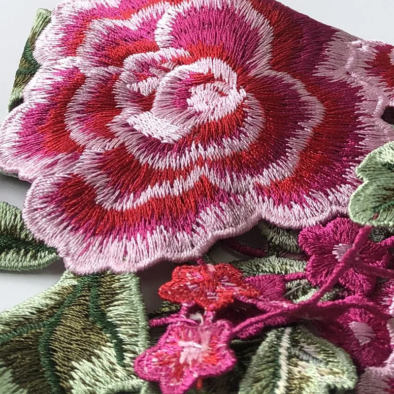 1Set Long Rose Peony Flower Patch Chinese Style Embroidery Patches Clothing Applique Sew  DIY Embroidered Stickers for Clothes