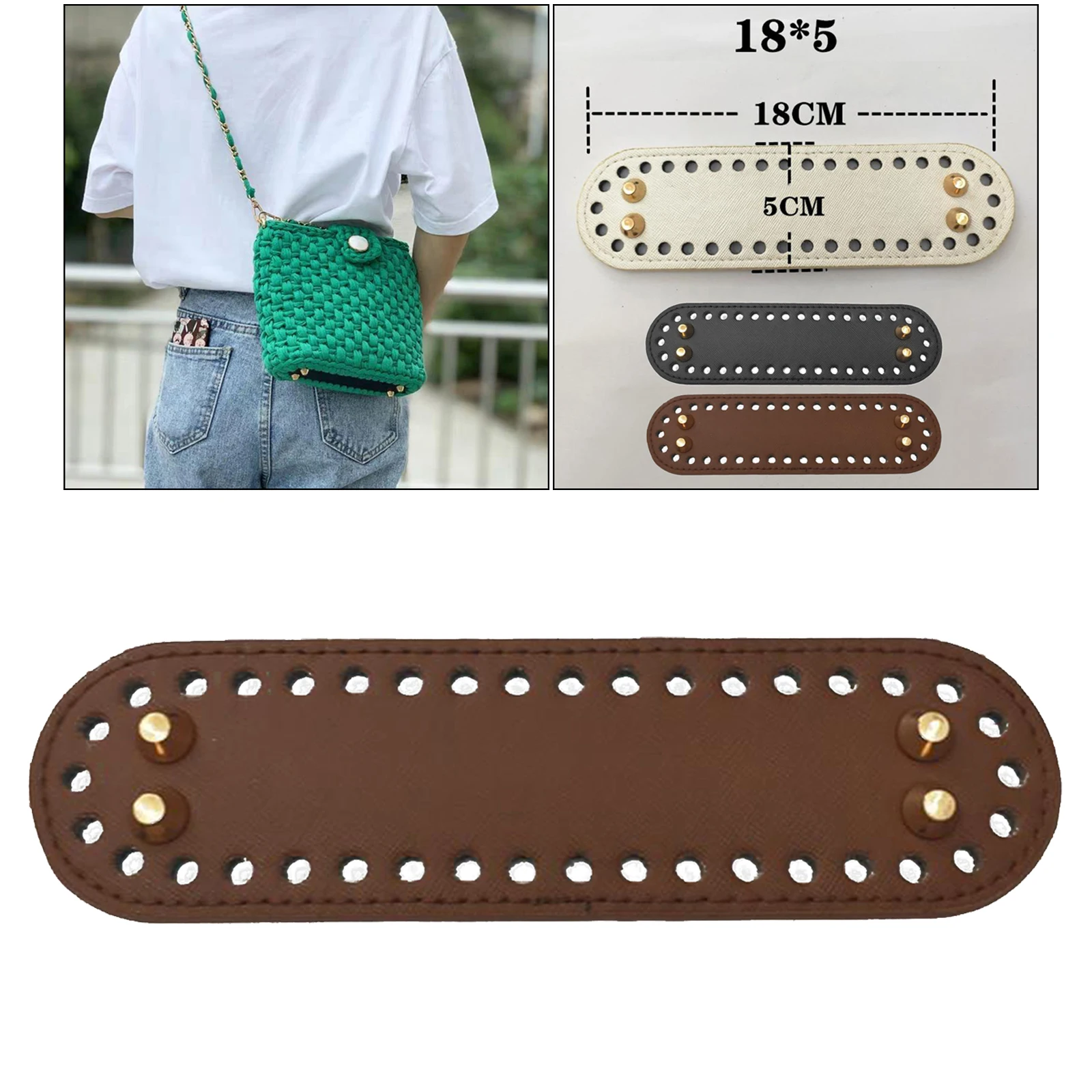 PU Leather Crochet Bag Bottom Oval Bottom for Bags Cushion Base with Holes DIY Accessories Nail Bottom Shaper Pad Weaving Bags