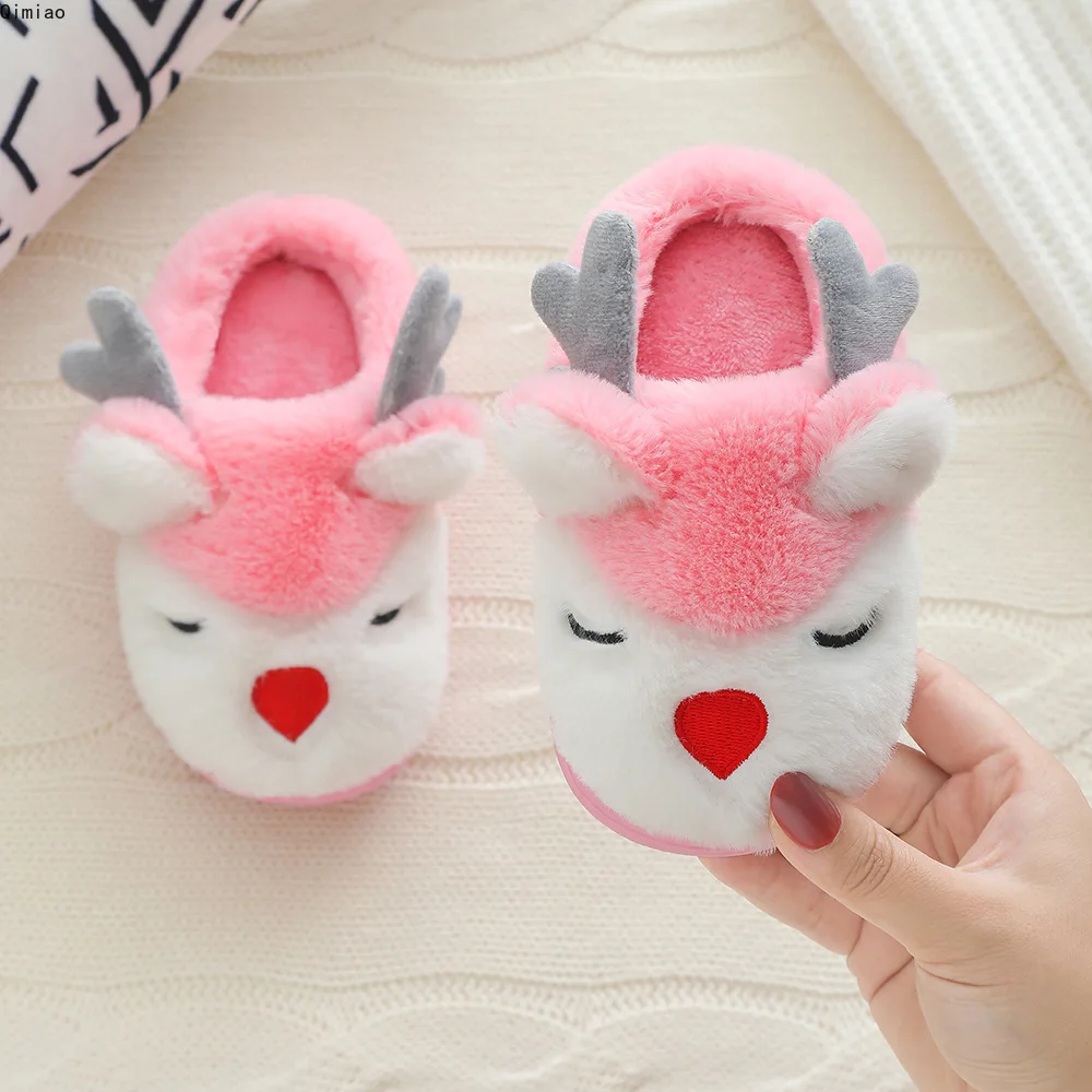 Pantofole da casa per interni genitore-figlio invernali scarpe in cotone per adulti per bambini Warm Cute Christmas Antlers Girls Boys Baby Toddler