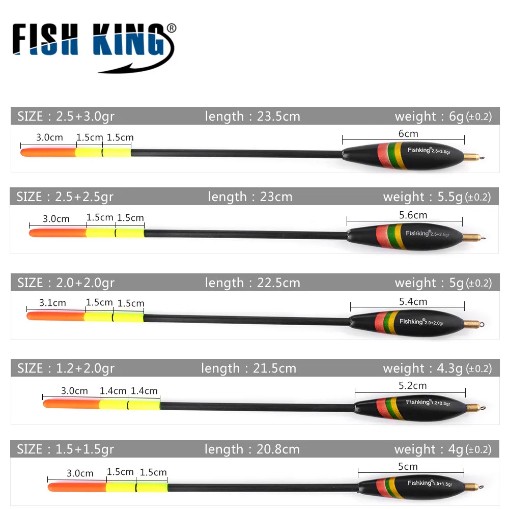 FISH KING 5 styles Barguzinsky Fir Bobber Fishing Float Mixed Size 20cm-26.5cm Copper Ocean Rock Buoy Carp Fishing Tackle