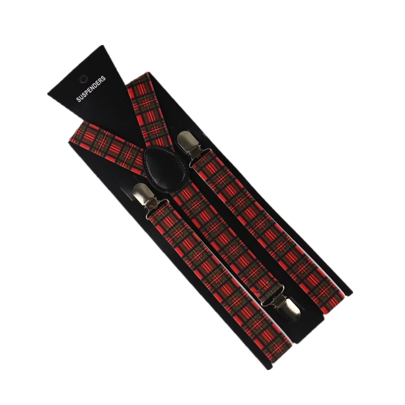 2019 New Fashion Red Plaids Men Womens Adjustable Suspenders  Clips On Y Back  Elastic Braces