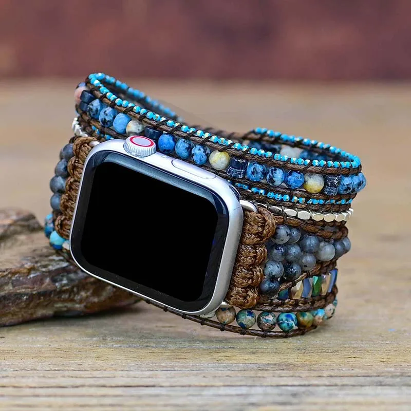 Bohemian Watch Band Women Men Boho Bracelet Strap for Apple Watch Retro Mixed Natural Stones Jewelry Multi Wrap Bracelet Gift