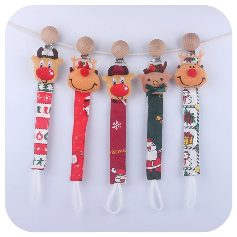 Baby Pacifier Clip Chain Cotton Plush Cloth Animal Dolls Pacifier Chain Newborn Dummy Nipple Holder Christmas Elk Pacifier Clip