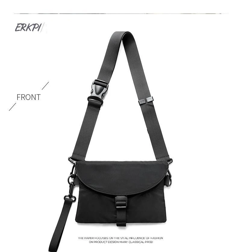 Crossbody Bags Men Detachable Flap Mini  Black Simple High Street Multi-function Purses Phone  Hip-hop   Trendy