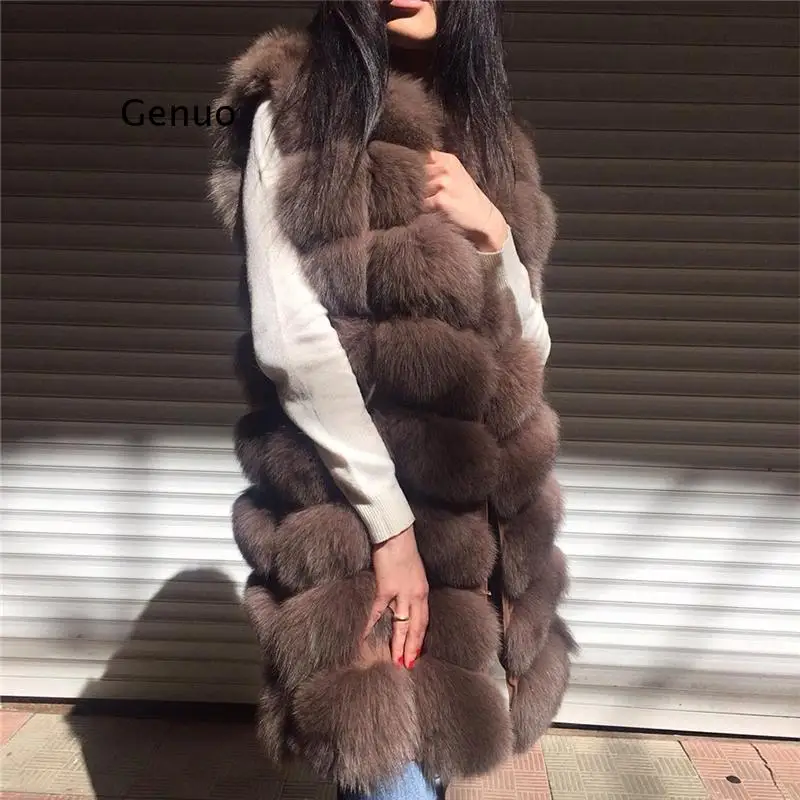 Faux Sliver Fox Fur Vest Women Winter Fashion Medium Long Artifical Fox Fur Vests Woman Warm Fake Fox Fur Coats Female Ladies