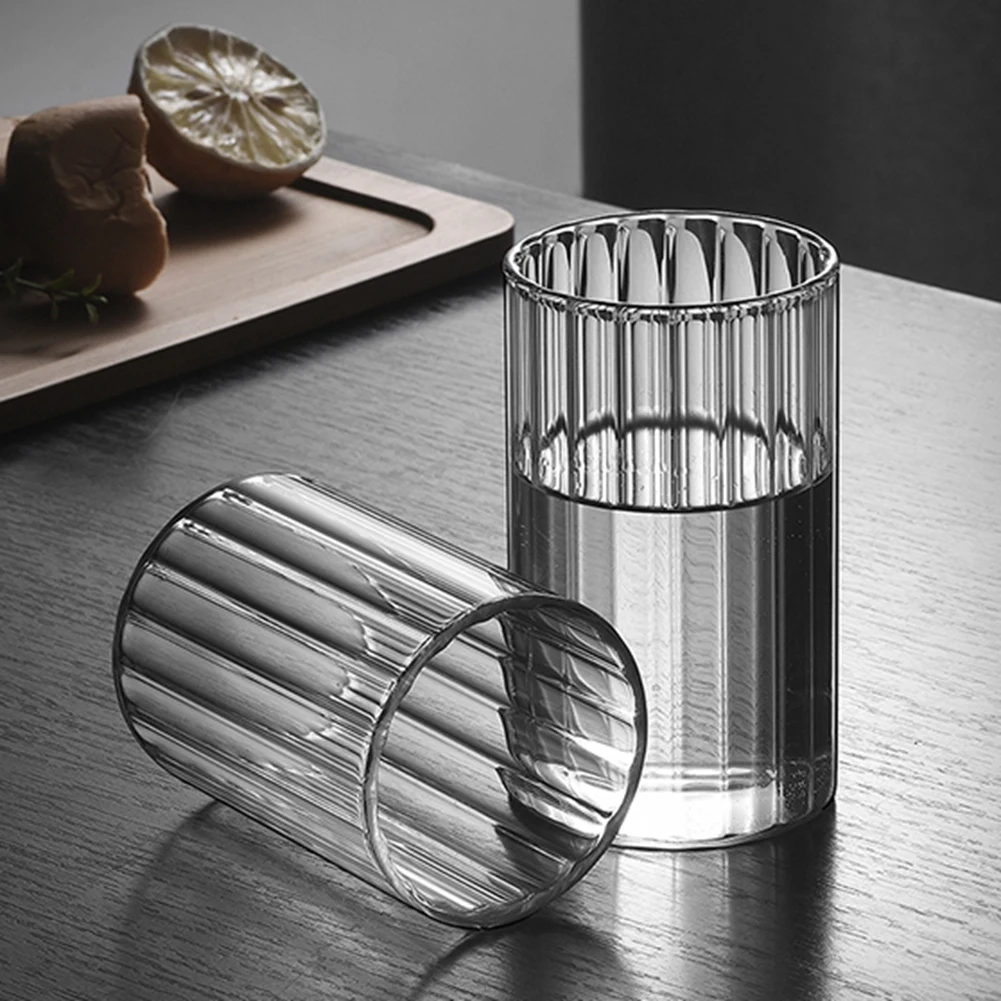 Ribbed Glassware Vintage Drinking Glasses 300ml Glassware Highball Fluted Vertical Stripes Tumblers Juice Drinking Cups