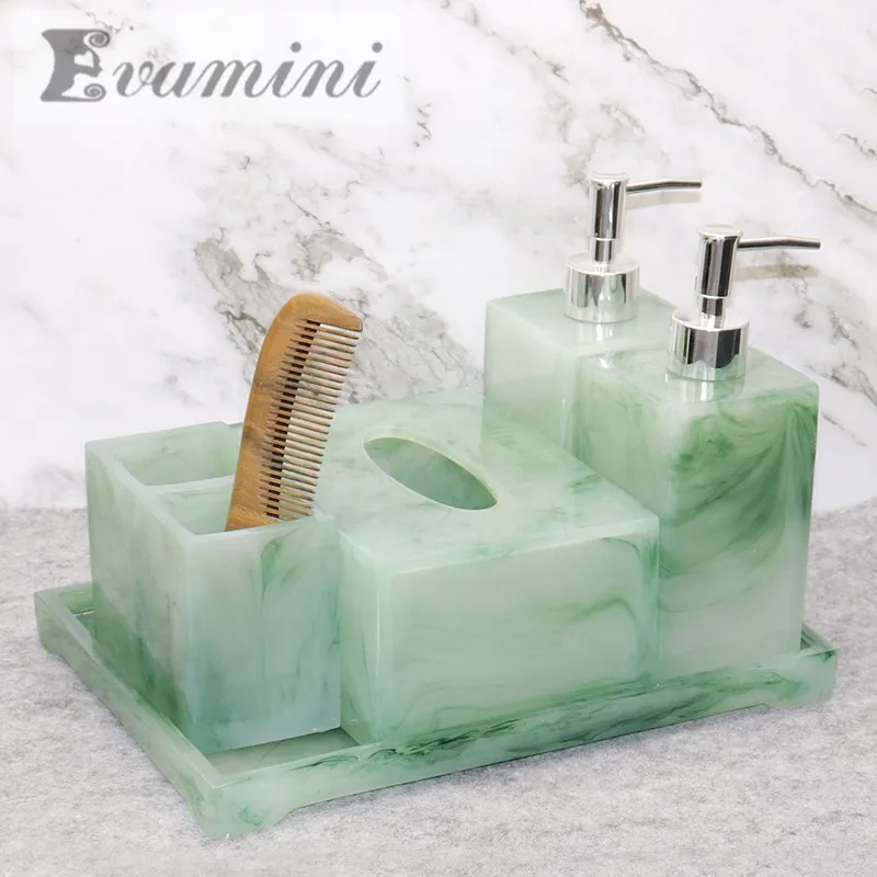 Luxury Green Bathroom Accessories Set Toilet Tissue Box Hand Sanitizer Bottle Soap Dispenser Restroom Decoration Storage Tray To