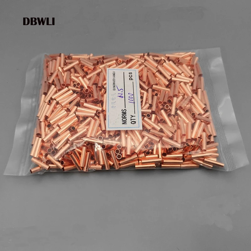 1000PCS φ2.5 mm 2.5mm2  GT-2.5 Copper connecting pipe wire joint small copper tube  Copper Connection Tube Wire Connector