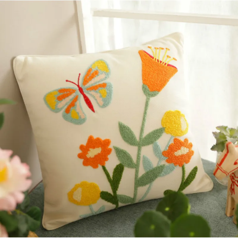 Spring Flora Pillows Country Style Cushion Case Decorative Pillow Cover For Sofa Butterfly Embroidery Living Room Home Decor