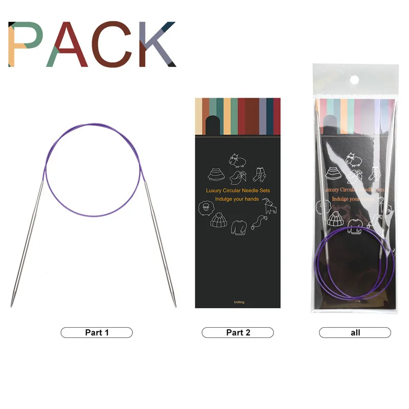 KOKNIT Stainless Steel Knitting Needles 14pcs 40-120CM 2.25-10.0mm Circular Double Point Knitting Needles Hooks DIY Weave Tools