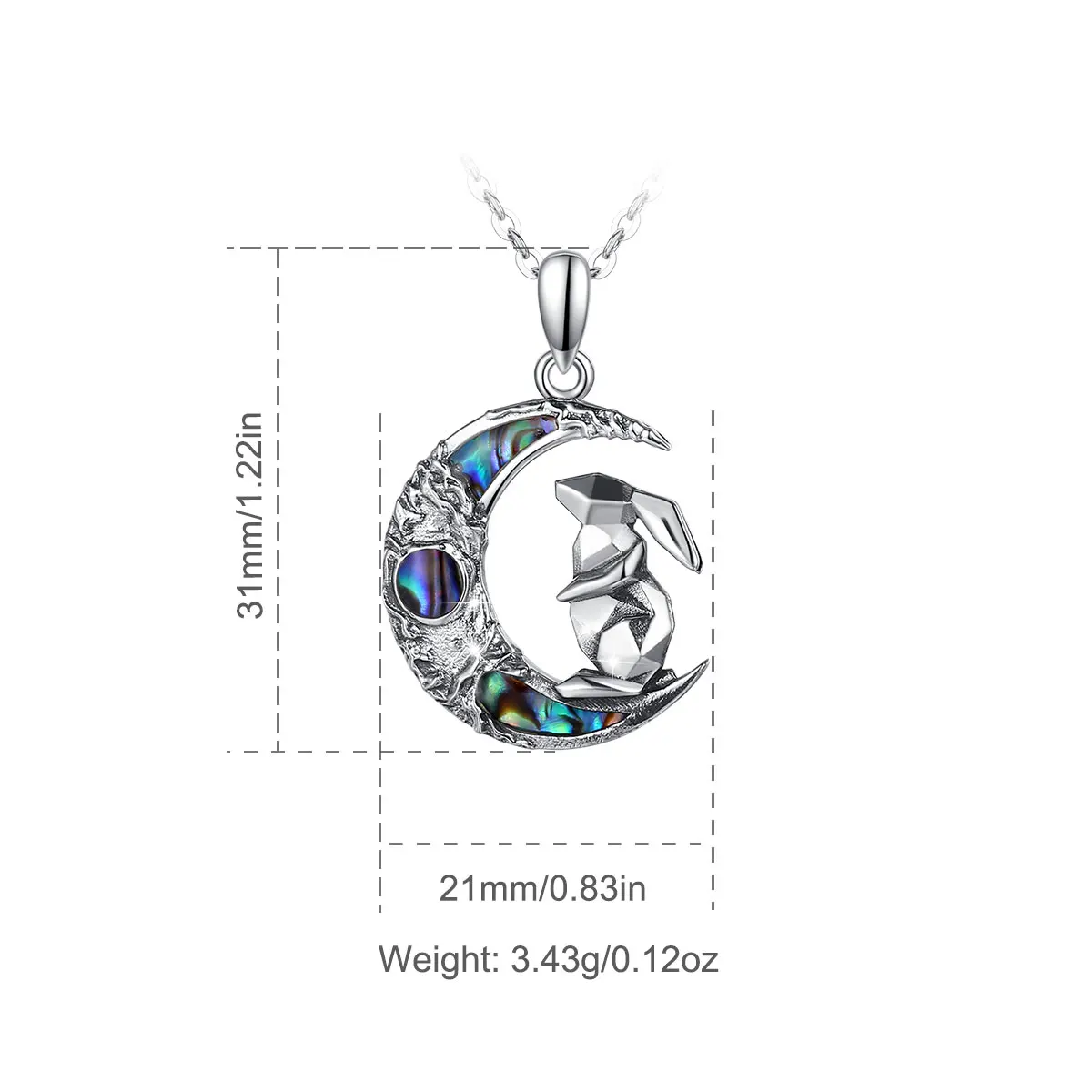 Eudora 925 Sterling Silver Abalone Shell Moon Bunny จี้หอยนางรมสีฟ้าที่มีสีสัน Fine สร้อยคอเครื่องประดับสำหรับผู้นำ Cyd625