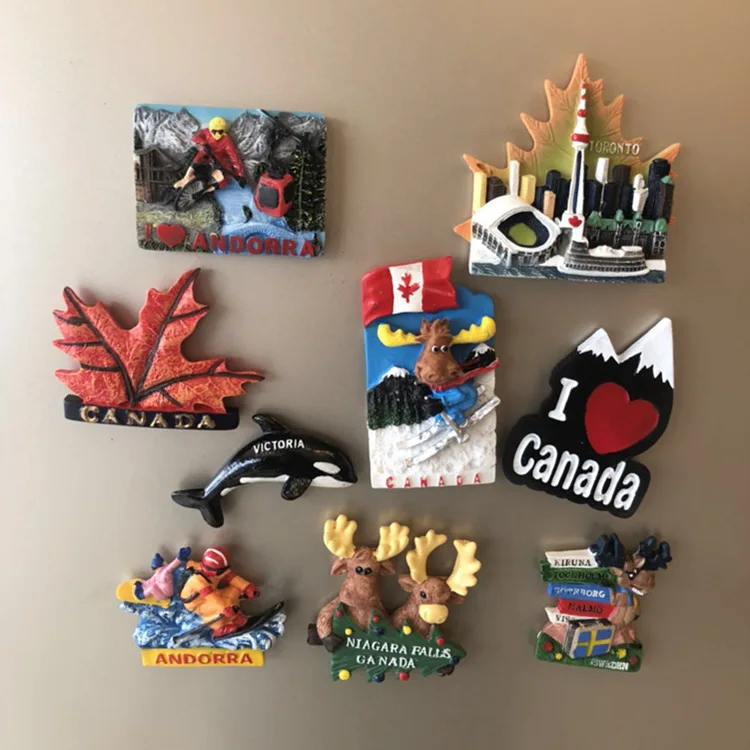 Fridge Magnet Tourist Canada Toronto Maple Leaves Fawn Skiing Whale Mountain Bike Snow Souvenir Resin Refrigerator Stickers